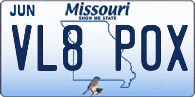 MO license plate VL8P0X