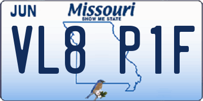 MO license plate VL8P1F