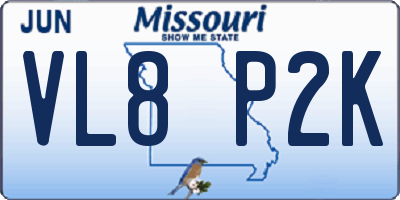 MO license plate VL8P2K
