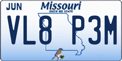 MO license plate VL8P3M