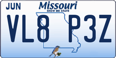 MO license plate VL8P3Z