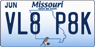 MO license plate VL8P8K