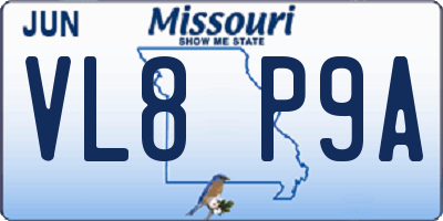 MO license plate VL8P9A