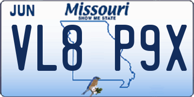 MO license plate VL8P9X
