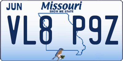 MO license plate VL8P9Z