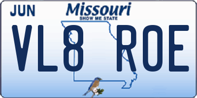 MO license plate VL8R0E