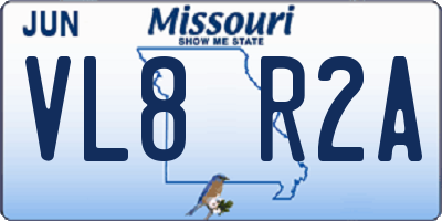 MO license plate VL8R2A