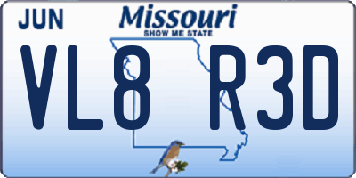 MO license plate VL8R3D