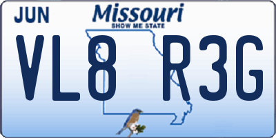 MO license plate VL8R3G