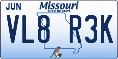 MO license plate VL8R3K