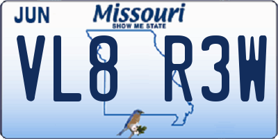 MO license plate VL8R3W