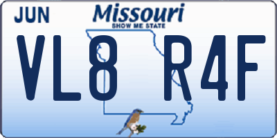 MO license plate VL8R4F