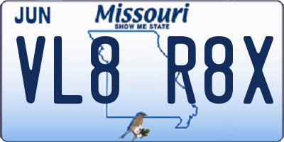 MO license plate VL8R8X