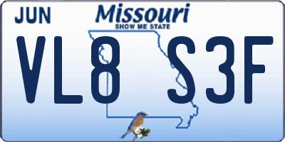 MO license plate VL8S3F