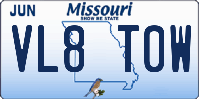 MO license plate VL8T0W