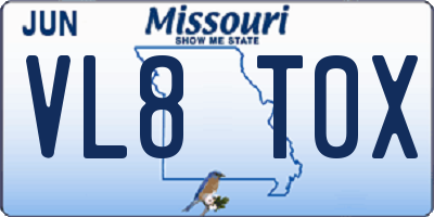 MO license plate VL8T0X