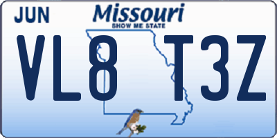 MO license plate VL8T3Z
