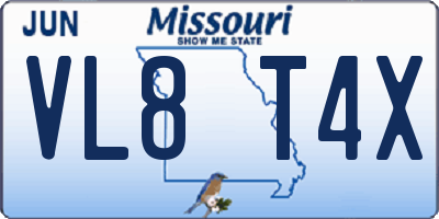 MO license plate VL8T4X