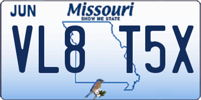 MO license plate VL8T5X