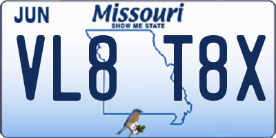 MO license plate VL8T8X