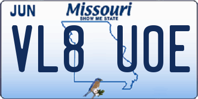 MO license plate VL8U0E