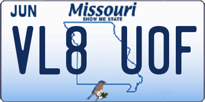 MO license plate VL8U0F