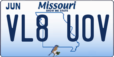 MO license plate VL8U0V