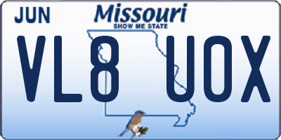 MO license plate VL8U0X