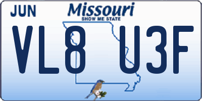 MO license plate VL8U3F