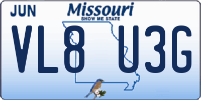 MO license plate VL8U3G