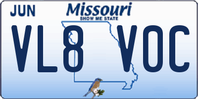MO license plate VL8V0C