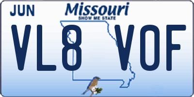 MO license plate VL8V0F
