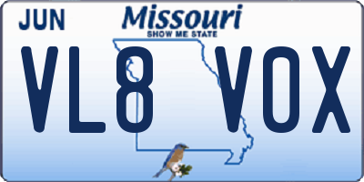 MO license plate VL8V0X