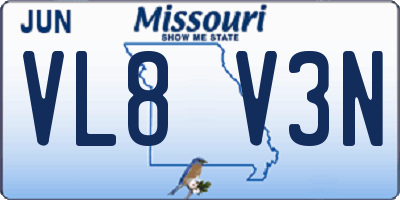 MO license plate VL8V3N