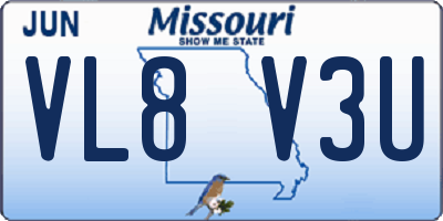 MO license plate VL8V3U
