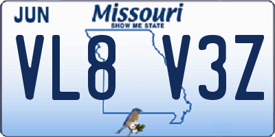 MO license plate VL8V3Z