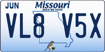 MO license plate VL8V5X