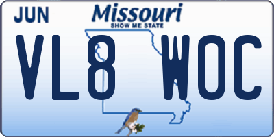 MO license plate VL8W0C