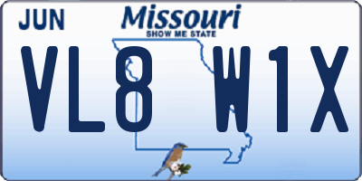 MO license plate VL8W1X