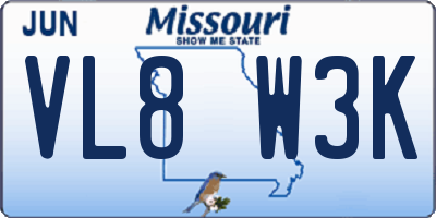 MO license plate VL8W3K