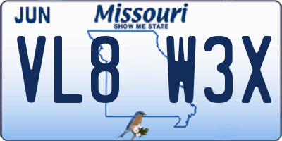 MO license plate VL8W3X
