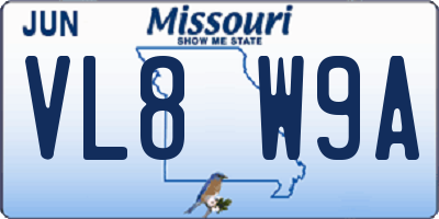 MO license plate VL8W9A