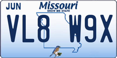 MO license plate VL8W9X