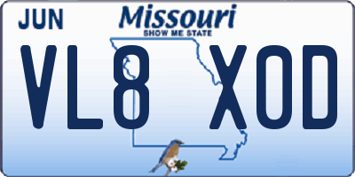 MO license plate VL8X0D