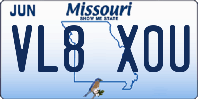 MO license plate VL8X0U