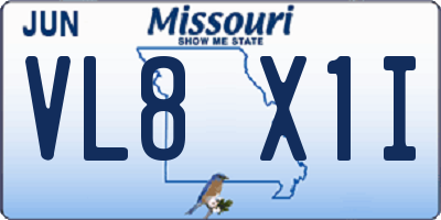MO license plate VL8X1I