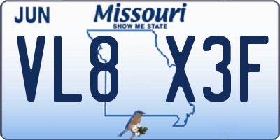 MO license plate VL8X3F