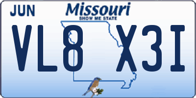 MO license plate VL8X3I