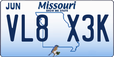 MO license plate VL8X3K