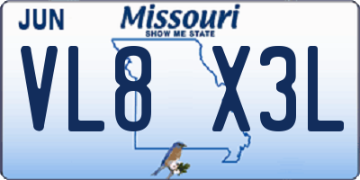 MO license plate VL8X3L